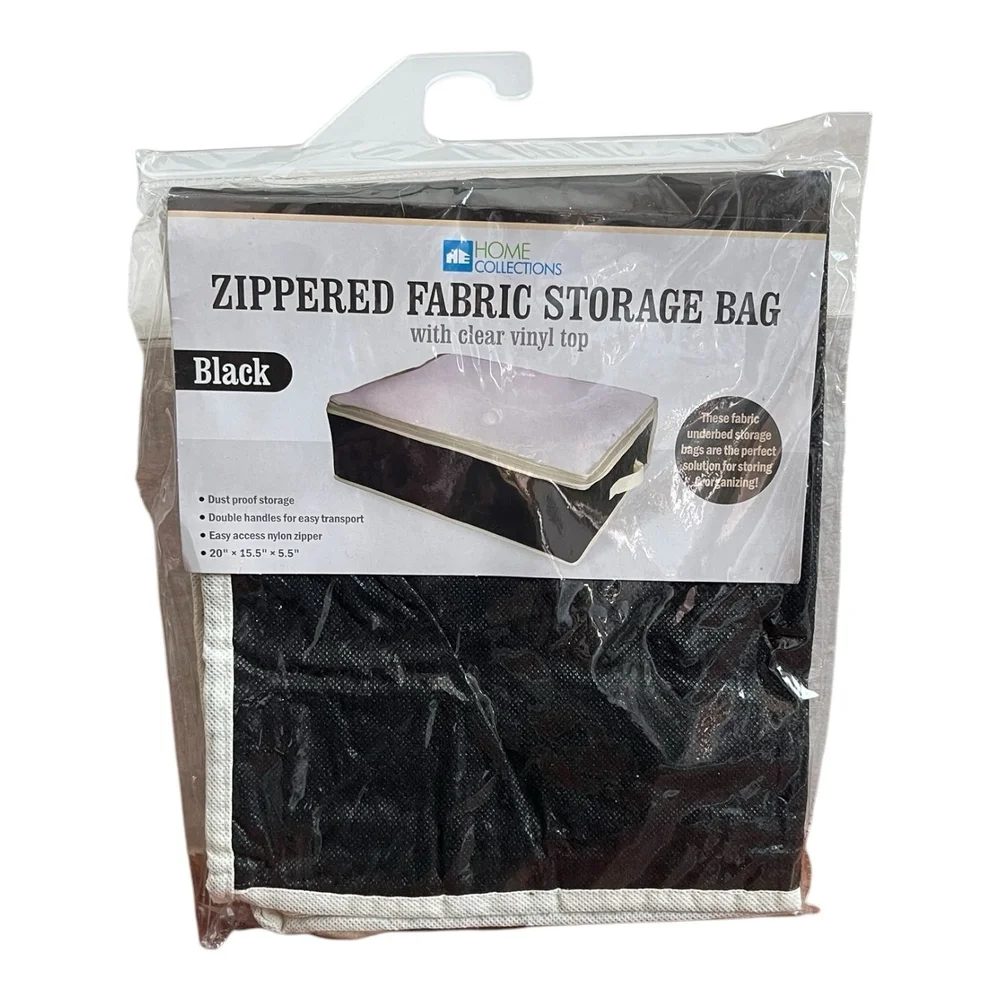 HOME COLLECTIONS Underbed Storage Bag Black Fabric Zippered Clear Vinyl Top